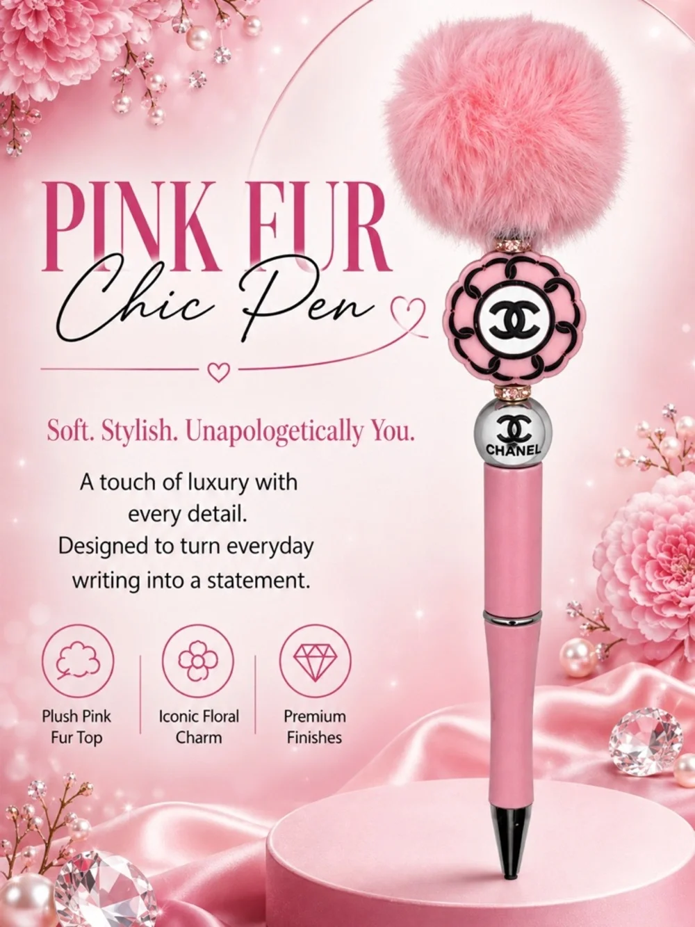 Blush Bloom Faux Fur Pen